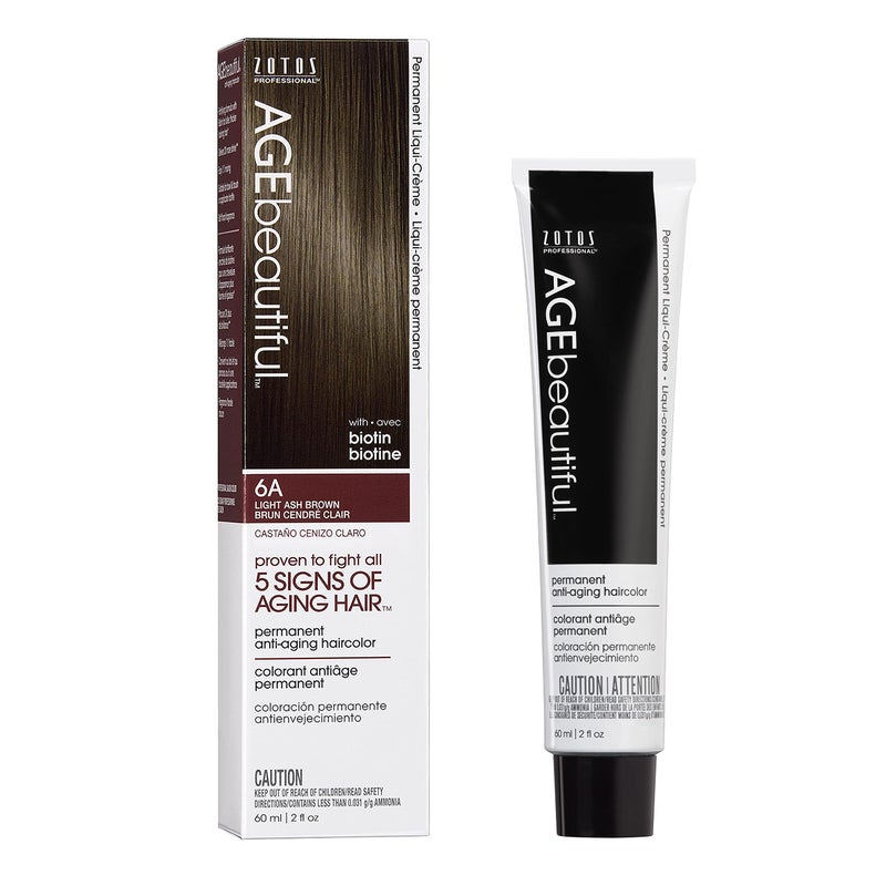 AGE beautiful Permanent Hair Color Dye Liqui Creme | 100% Gray Coverage | Anti-Aging Haircolor | Biotin for Thicker, Fuller Hair | Professional Salon Coloring | 6A Light Ash Brown - Image 1